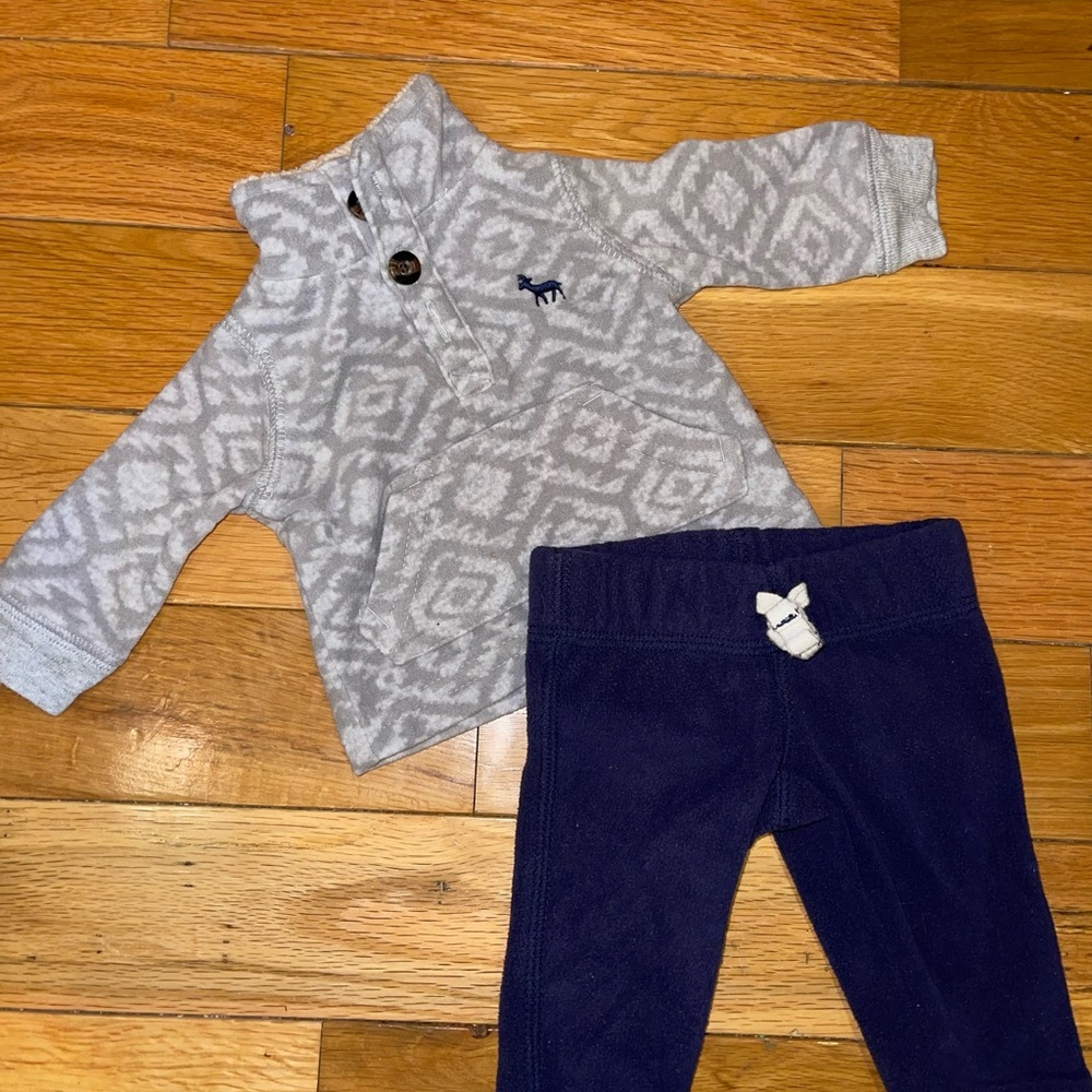 Carters newborn fleece quarter zip winter outfit blue grey